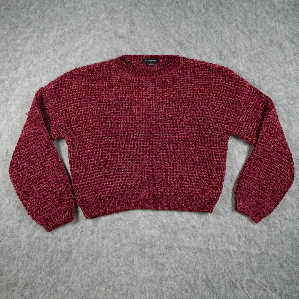 Sanctuary Sweater Women Medium Burgundy Chenille Knit Cropped Long Sleeve Chunky